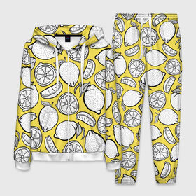 Мужской костюм 3D с принтом Illuminating Lemon в Тюмени, 100% полиэстер | Манжеты и пояс оформлены тканевой резинкой, двухслойный капюшон со шнурком для регулировки, карманы спереди | 2021 | винтаж | лимоны | ретро | фрукты | цвет года