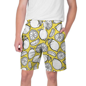 Мужские шорты 3D с принтом Illuminating Lemon в Тюмени,  полиэстер 100% | прямой крой, два кармана без застежек по бокам. Мягкая трикотажная резинка на поясе, внутри которой широкие завязки. Длина чуть выше колен | Тематика изображения на принте: 2021 | винтаж | лимоны | ретро | фрукты | цвет года