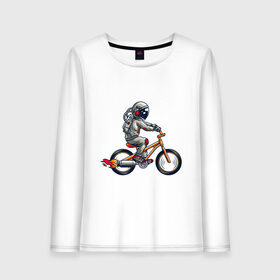 Женский лонгслив хлопок с принтом Астронавт на велосипеде в Тюмени, 100% хлопок |  | астронавт | велосипед | космонавт | космос | костюм | ракеты | скафандр | хипстер | шлем