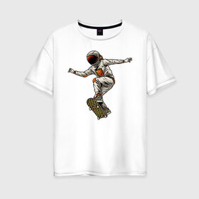Женская футболка хлопок Oversize с принтом Астронавт на скейте в Тюмени, 100% хлопок | свободный крой, круглый ворот, спущенный рукав, длина до линии бедер
 | 