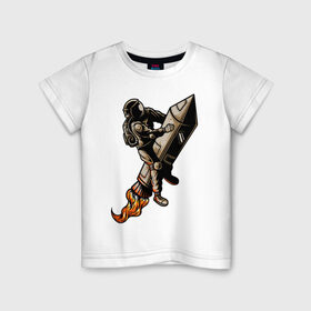 Детская футболка хлопок с принтом Астронавт на ракете в Тюмени, 100% хлопок | круглый вырез горловины, полуприлегающий силуэт, длина до линии бедер | Тематика изображения на принте: астронавт | космонавт | космос | костюм | скафандр | хипстер | шлем