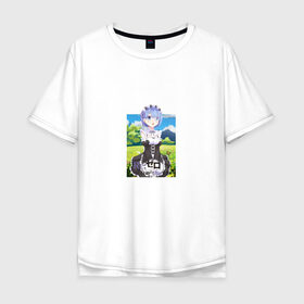 Мужская футболка хлопок Oversize с принтом Re:Zero в Тюмени, 100% хлопок | свободный крой, круглый ворот, “спинка” длиннее передней части | anime | re:zero | аниме | герой | девушка | жизнь с нуля в альтернативном мире | мультик | мультфильм | персонаж | тян | япония