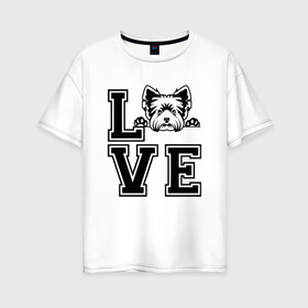 Женская футболка хлопок Oversize с принтом Люблю Йорков в Тюмени, 100% хлопок | свободный крой, круглый ворот, спущенный рукав, длина до линии бедер
 | dog | yorkie | yorkshire terrier | домашний питомец | дрессировщик | друг человека | йорик | йорк | йоркширский терьер | кинолог | любитель собак | люблю | любовь | питомник | собака | собаковод | собачка