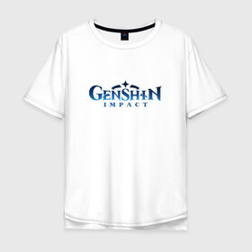 Мужская футболка хлопок Oversize с принтом GENSHIN IMPACT в Тюмени, 100% хлопок | свободный крой, круглый ворот, “спинка” длиннее передней части | anime | genshin impact лого | wifu | аниме | вайфу | геншин импакт | геншн импакт | игры | персонажи