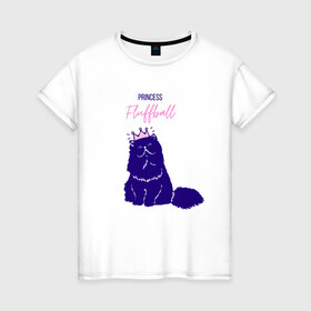 Женская футболка хлопок с принтом Пушистая принцесса в Тюмени, 100% хлопок | прямой крой, круглый вырез горловины, длина до линии бедер, слегка спущенное плечо | арт | животные | картинка | корона | котёнок | котэ | кошка | надпись | пушистая | рисунок