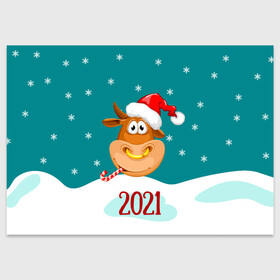 Поздравительная открытка с принтом 2021 Год быка в Тюмени, 100% бумага | плотность бумаги 280 г/м2, матовая, на обратной стороне линовка и место для марки
 | 2021 | 7 января | bull | newyear | santa | бык | быки | бычок | год быка | дед мороз | корова | новогодние каникулы | новогодние праздники | новый 2021 | новый год | новый год 2021 | рождество | сани | санта | санта клаус