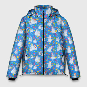 Мужская зимняя куртка 3D с принтом Снеговики в Тюмени, верх — 100% полиэстер; подкладка — 100% полиэстер; утеплитель — 100% полиэстер | длина ниже бедра, свободный силуэт Оверсайз. Есть воротник-стойка, отстегивающийся капюшон и ветрозащитная планка. 

Боковые карманы с листочкой на кнопках и внутренний карман на молнии. | Тематика изображения на принте: merry christmas | дед мороз | ёлка | зима | новый год | праздник | санта клаус | снеговики | снегурочка | снежинки | снежная баба