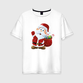 Женская футболка хлопок Oversize с принтом Дед Мороз в Тюмени, 100% хлопок | свободный крой, круглый ворот, спущенный рукав, длина до линии бедер
 | new year | арт | графика | дед мороз | зима | новый год | рождество | санта