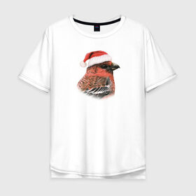 Мужская футболка хлопок Oversize с принтом Щур в Тюмени, 100% хлопок | свободный крой, круглый ворот, “спинка” длиннее передней части | животные | колпак санты | новый год | пастель | птицы | птицы в шляпах | рисунок | санта клаус | щур