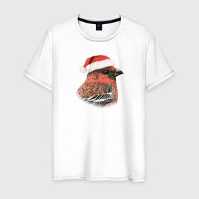Мужская футболка хлопок с принтом Щур в Тюмени, 100% хлопок | прямой крой, круглый вырез горловины, длина до линии бедер, слегка спущенное плечо. | животные | колпак санты | новый год | пастель | птицы | птицы в шляпах | рисунок | санта клаус | щур