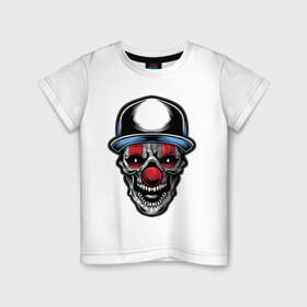 Детская футболка хлопок с принтом Криповый клоун в Тюмени, 100% хлопок | круглый вырез горловины, полуприлегающий силуэт, длина до линии бедер | взгляд | кепка | клоун | криповый | монстр | оскал | страшный | ужас | хипстер | череп