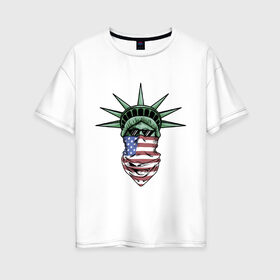 Женская футболка хлопок Oversize с принтом American Style в Тюмени, 100% хлопок | свободный крой, круглый ворот, спущенный рукав, длина до линии бедер
 | американский | бандит | городской | очки | платок | свободы | статуя | флаг | хипстер
