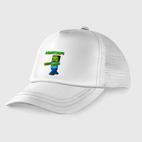 Детская кепка тракер с принтом Minecraft зомби в Тюмени, Козырек - 100% хлопок. Кепка - 100% полиэстер, Задняя часть - сетка | универсальный размер, пластиковая застёжка | 