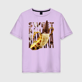 Женская футболка хлопок Oversize с принтом Sweet banana в Тюмени, 100% хлопок | свободный крой, круглый ворот, спущенный рукав, длина до линии бедер
 | new year. | sweet banana | банан | грифель | джем | зверь | иголки | карандаш | кольцо | леопард | леопардовый | нг | новый год | овощ | ожерелья | подарок | прздник | принадлежность | сладкий банан | украшения