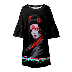 Детское платье 3D с принтом CYBERPUNK 2077 JAPAN в Тюмени, 100% полиэстер | прямой силуэт, чуть расширенный к низу. Круглая горловина, на рукавах — воланы | cd prodject | cyberpunk 2077 | future | game | japan | kianu | logo | pc | rpg | samurai | банды | будущее | игры | киану ривз | киберпанк | киберпанк 2077 | киборги | компьютер | рпг | самурай | шутер | япония