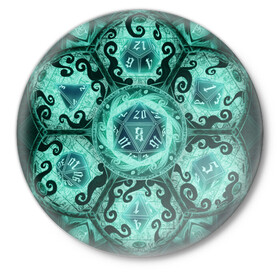 Значок с принтом DnD Dices - Lovecraft в Тюмени,  металл | круглая форма, металлическая застежка в виде булавки | Тематика изображения на принте: dices | dnd | dungeons dragons | lovecraft | днд | игра | кубик | лавкрафт