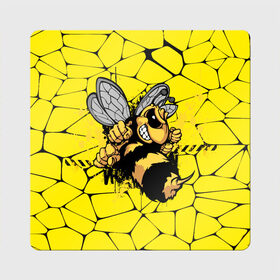 Магнит виниловый Квадрат с принтом Дикая пчела в Тюмени, полимерный материал с магнитным слоем | размер 9*9 см, закругленные углы | дикая пчела | жало | мед | насекомые | опасность | соты | текстура | шершень