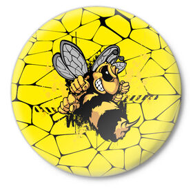 Значок с принтом Дикая пчела в Тюмени,  металл | круглая форма, металлическая застежка в виде булавки | дикая пчела | жало | мед | насекомые | опасность | соты | текстура | шершень