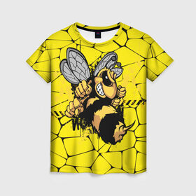 Женская футболка 3D с принтом Дикая пчела в Тюмени, 100% полиэфир ( синтетическое хлопкоподобное полотно) | прямой крой, круглый вырез горловины, длина до линии бедер | дикая пчела | жало | мед | насекомые | опасность | соты | текстура | шершень
