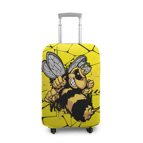 Чехол для чемодана 3D с принтом Дикая пчела в Тюмени, 86% полиэфир, 14% спандекс | двустороннее нанесение принта, прорези для ручек и колес | Тематика изображения на принте: дикая пчела | жало | мед | насекомые | опасность | соты | текстура | шершень