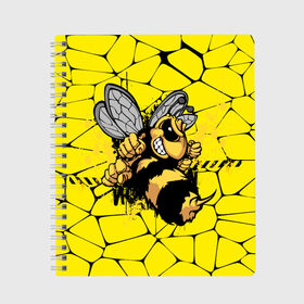 Тетрадь с принтом Дикая пчела в Тюмени, 100% бумага | 48 листов, плотность листов — 60 г/м2, плотность картонной обложки — 250 г/м2. Листы скреплены сбоку удобной пружинной спиралью. Уголки страниц и обложки скругленные. Цвет линий — светло-серый
 | Тематика изображения на принте: дикая пчела | жало | мед | насекомые | опасность | соты | текстура | шершень