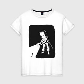 Женская футболка хлопок с принтом little nightmares в Тюмени, 100% хлопок | прямой крой, круглый вырез горловины, длина до линии бедер, слегка спущенное плечо | пакет | персонаж | фонарь