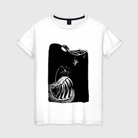 Женская футболка хлопок с принтом Под водой в Тюмени, 100% хлопок | прямой крой, круглый вырез горловины, длина до линии бедер, слегка спущенное плечо | 