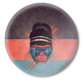 Значок с принтом Горилла в Тюмени,  металл | круглая форма, металлическая застежка в виде булавки | горилла | животные | мир джунглей | обезьяна | очки | текстура