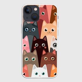 Чехол для iPhone 13 mini с принтом Котики мультяшные в Тюмени,  |  | cat | cats | cosmos | kitten | mem | memes | rose | roses | глаза | глазки | киска | космос | кот | котёнок | котик | котики | котэ | котята | кошак | кошка | кошки | красивая | мем | мемчики | милая | прикольная | розы | светлая