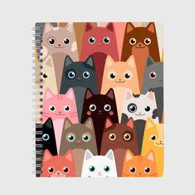 Тетрадь с принтом Котики мультяшные в Тюмени, 100% бумага | 48 листов, плотность листов — 60 г/м2, плотность картонной обложки — 250 г/м2. Листы скреплены сбоку удобной пружинной спиралью. Уголки страниц и обложки скругленные. Цвет линий — светло-серый
 | Тематика изображения на принте: cat | cats | cosmos | kitten | mem | memes | rose | roses | глаза | глазки | киска | космос | кот | котёнок | котик | котики | котэ | котята | кошак | кошка | кошки | красивая | мем | мемчики | милая | прикольная | розы | светлая