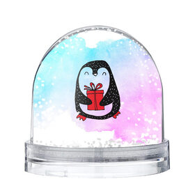 Снежный шар с принтом Милый пингвин с подарком в Тюмени, Пластик | Изображение внутри шара печатается на глянцевой фотобумаге с двух сторон | 