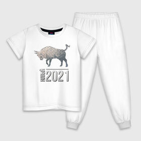 Детская пижама хлопок с принтом Новый 2021 в Тюмени, 100% хлопок |  брюки и футболка прямого кроя, без карманов, на брюках мягкая резинка на поясе и по низу штанин
 | Тематика изображения на принте: 2021 | бык | годбыка | металлический бык | новый год