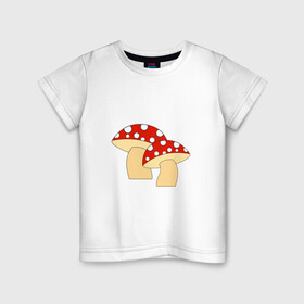 Детская футболка хлопок с принтом Грибы в Тюмени, 100% хлопок | круглый вырез горловины, полуприлегающий силуэт, длина до линии бедер | Тематика изображения на принте: горох | грибы | картинки | круги | лес | мухомор | осень | позитив | популярные | прикольные