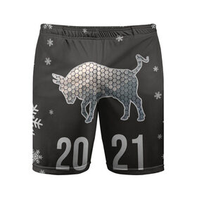 Мужские шорты спортивные с принтом Бык 2021 в Тюмени,  |  | 2021 | бык | годбыка | металлический бык | новый год