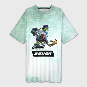 Платье-футболка 3D с принтом BAUER в Тюмени,  |  | bauer | бауэр | зима | зомби | игра | клюшка | коньки | лёд | спортсмен | хоккеист | хоккей | шайба