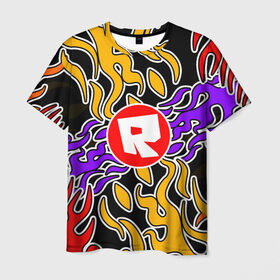 Мужская футболка 3D с принтом Roblox | Роблокс в Тюмени, 100% полиэфир | прямой крой, круглый вырез горловины, длина до линии бедер | game | piggy | roblox | игра | огонь | пламя | роблокс | текстура