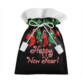 Подарочный 3D мешок с принтом Happy New Year! в Тюмени, 100% полиэстер | Размер: 29*39 см | 2020 | 2021 | happy | new year | быка | гирлянда | дед мороз | елка | зеленый | игрушка | клаус | конфеты | нг | новый год | носок | перчатка | печенье | подарок | полосы | пряник | рождество | с | санта | сладости | снег