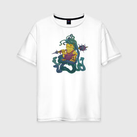 Женская футболка хлопок Oversize с принтом Горгона в Тюмени, 100% хлопок | свободный крой, круглый ворот, спущенный рукав, длина до линии бедер
 | булова | горгона | жаба | змеежаб | змеи | лягушка | персонаж | фэнтези