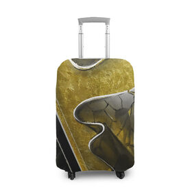 Чехол для чемодана 3D с принтом золотой треугольник в Тюмени, 86% полиэфир, 14% спандекс | двустороннее нанесение принта, прорези для ручек и колес | абстракция | геометрия | золото | осколки | пространство | складки | стекло | стиль | треугольник | черный
