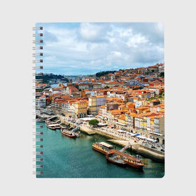Тетрадь с принтом Порту, оранжевые крыши, лодки в Тюмени, 100% бумага | 48 листов, плотность листов — 60 г/м2, плотность картонной обложки — 250 г/м2. Листы скреплены сбоку удобной пружинной спиралью. Уголки страниц и обложки скругленные. Цвет линий — светло-серый
 | city | europe | porto | portugal | roofs | town | город | городской пейзаж | дома | дома. здания | домики | дому | европа | крыши | лодки | оранжевые | порту | португалия | река