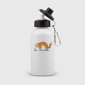 Бутылка спортивная с принтом кашки-мышки в Тюмени, металл | емкость — 500 мл, в комплекте две пластиковые крышки и карабин для крепления | дружба | кот | кошка | мышонок | мышь | рисунок | рыжий