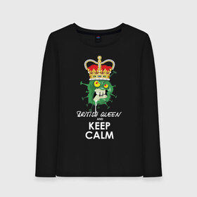 Женский лонгслив хлопок с принтом Keep calm в Тюмени, 100% хлопок |  | british | corona | corona virus | english | keep calm | mutant | virus | английский | британский | вирус | корона | корона вирус | мутант | сохраняй спокойствие