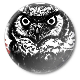 Значок с принтом LegiOWLn в Тюмени,  металл | круглая форма, металлическая застежка в виде булавки | Тематика изображения на принте: bird | black and white | owl | птица | сова | филин