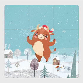 Магнитный плакат 3Х3 с принтом Танцующий бык в Тюмени, Полимерный материал с магнитным слоем | 9 деталей размером 9*9 см | Тематика изображения на принте: 2021 | 7 января | bull | newyear | santa | бык | быки | бычок | год быка | дед мороз | корова | новогодние каникулы | новогодние праздники | новый 2021 | новый год | новый год 2021 | рождество | сани | санта | санта клаус