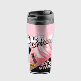 Термокружка-непроливайка с принтом BLACKPINK ICE CREAM в Тюмени, внутренняя часть — пищевой пластик, наружная часть — прозрачный пластик, между ними — полиграфическая вставка с рисунком | объем — 350 мл, герметичная крышка | black pink | blackpink | ice cream | k pop | блэкпинк | дженни | джису | к поп | лиса | розэ