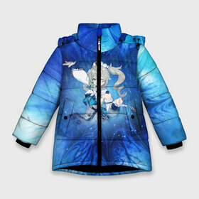 Зимняя куртка для девочек 3D с принтом Барбара Genshin Impact в Тюмени, ткань верха — 100% полиэстер; подклад — 100% полиэстер, утеплитель — 100% полиэстер. | длина ниже бедра, удлиненная спинка, воротник стойка и отстегивающийся капюшон. Есть боковые карманы с листочкой на кнопках, утяжки по низу изделия и внутренний карман на молнии. 

Предусмотрены светоотражающий принт на спинке, радужный светоотражающий элемент на пуллере молнии и на резинке для утяжки. | action | game | genshin impact | rpg | аниме | барбара | геншин импакт | геншин удар | гидро | золотой кубок | игра | мир | молитва | пастор | сияющая звёздочка