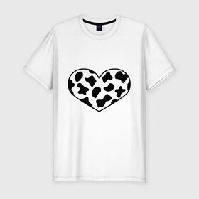 Мужская футболка хлопок Slim с принтом В Новый год - с любовью! в Тюмени, 92% хлопок, 8% лайкра | приталенный силуэт, круглый вырез ворота, длина до линии бедра, короткий рукав | Тематика изображения на принте: 2021 | бык | корова | любовь | новый год | праздник | сердце | символ года | чёрно белый