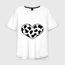 Мужская футболка хлопок Oversize с принтом В Новый год - с любовью! в Тюмени, 100% хлопок | свободный крой, круглый ворот, “спинка” длиннее передней части | Тематика изображения на принте: 2021 | бык | корова | любовь | новый год | праздник | сердце | символ года | чёрно белый