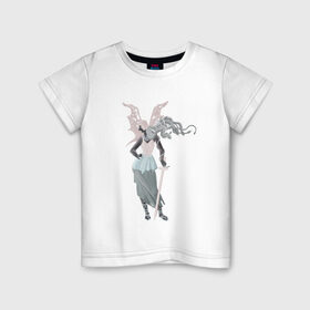 Детская футболка хлопок с принтом Горгона в Тюмени, 100% хлопок | круглый вырез горловины, полуприлегающий силуэт, длина до линии бедер | fantasy | monster | горгона | доспехи | змеи | крылья | меч | монстр | фэнтези