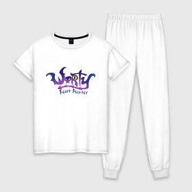 Женская пижама хлопок с принтом TRDGARPG, Worthy Heart hunter, логотип в Тюмени, 100% хлопок | брюки и футболка прямого кроя, без карманов, на брюках мягкая резинка на поясе и по низу штанин | 